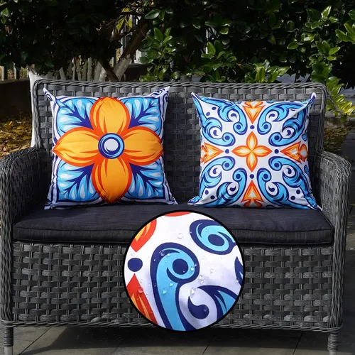 Vista 2 de ONWAY Juego de 4 fundas de almohada para exteriores, impermeables, de 20 x 20 pulgadas, diseño floral, bohemio, decorativas, para banco, sofá
