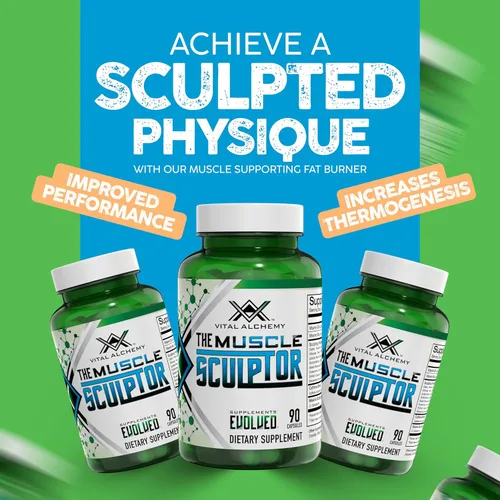 Vista 4 de Vital Alchemy The Muscle Sculptor - Constructor muscular con vitamina B3, B6, fosfatidilserina, epicatequina y cayena - Apoya el crecimiento