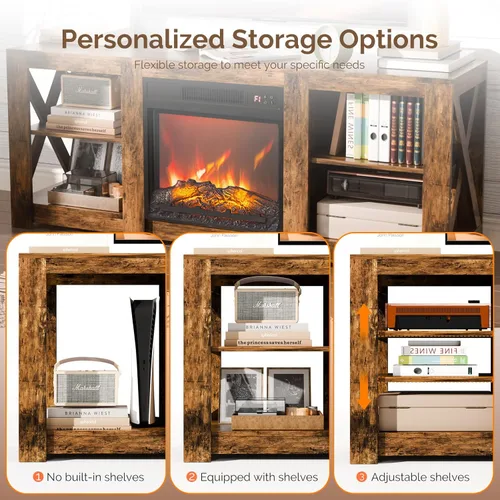 Vista 6 de VINGLI Soporte de TV con Chimenea para televisores de hasta 70 pulgadas, Centro de Entretenimiento Estilo Granja con Calentador de Chimenea