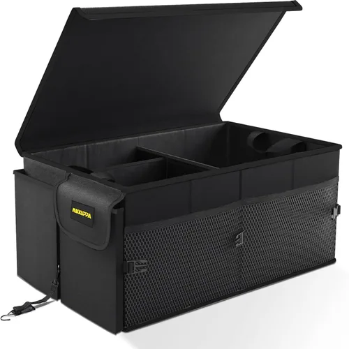 MIKKUPPA - Organizador para maletero de automóvil - Organizador plegable de 65 litros con tapa, almacenamiento resistente para automóvil, SUV, Negro