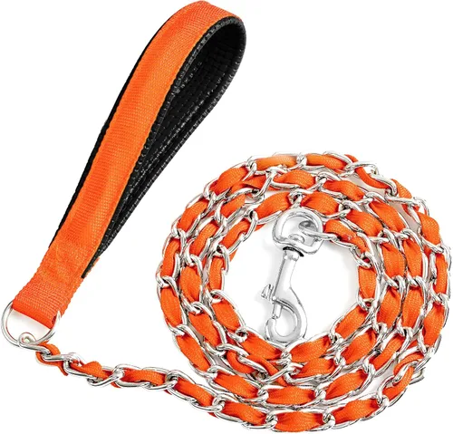 Vista 9 de Chain Dog Leash Chew Proof, Metal Chain and Nylon Rope Pet Dog Leash with Padded Handle, Heavy Duty Leashes for Medium Large Dogs Training, Walking