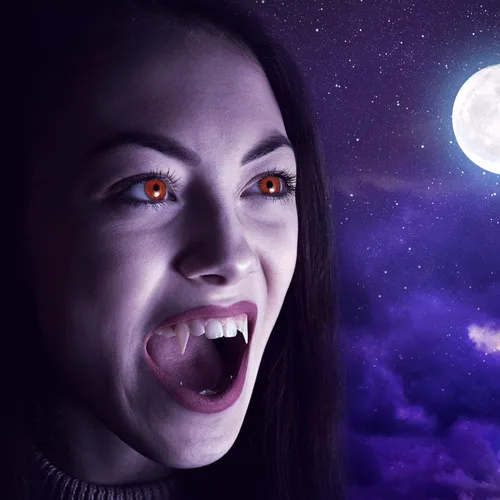 Vista 5 de Zhanmai 12 pares de disfraz de dientes de vampiro, 4 tamaños, colmillos falsos con 2 pellets de dientes para accesorios de cosplay, accesorios