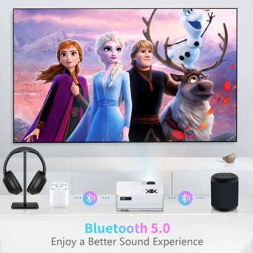 Vista 4 de Proyector 5G WiFi Bluetooth nativo 1080P pantalla de proyector incluida, proyector de película Roconia 12000LM Full HD, pantalla de 300 pulgadas