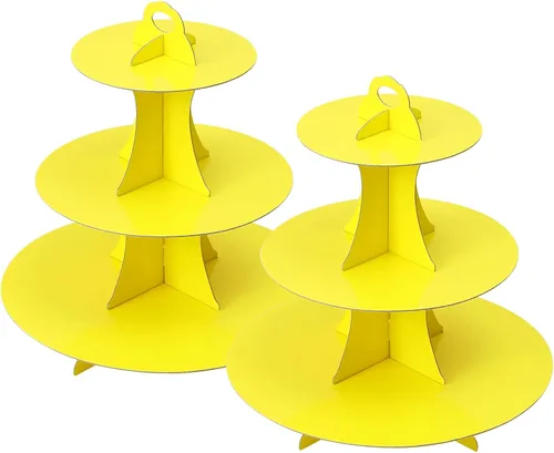 Vista 13 de Soleebee Soporte redondo de 3 niveles para cupcakes, torre de cartón para cupcakes, torre de postre para decoración de cumpleaños, bodas, fiestas, 1
