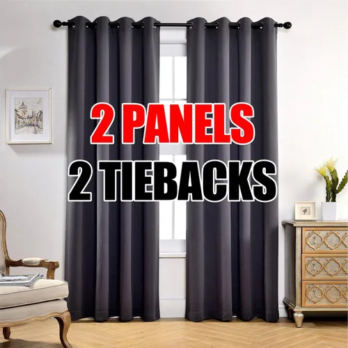 Vista 17 de Set de 2 cortinas para ventana, de Miuco, opacas, con ollaos, para recámara, incluye 2 alzapaños