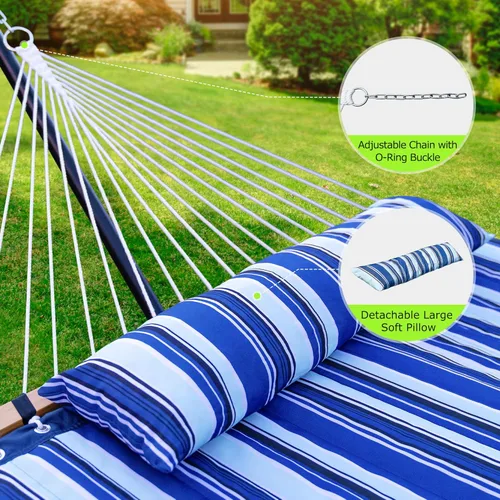Vista 4 de ANAGOO Hamaca doble con soporte, hamaca de exterior resistente para dos, capacidad de 500 libras, marco de acero estable con correa de equilibrio