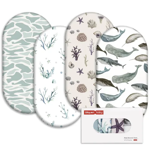 Vista 29 de Gllquen Baby Sábanas para Moisés Paquete de 4, Sábana Ajustable para Colchón Transpirable y Acogedora, Cuna de Viaje Elástica con Patrón de Moda