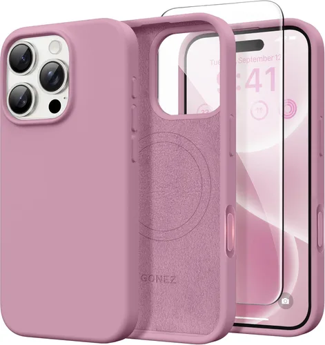 Vista 118 de GONEZ Funda magnética para iPhone 14, compatible con Magsafe, con protector de pantalla + protector de cámara, forro de microfibra antiarañazos