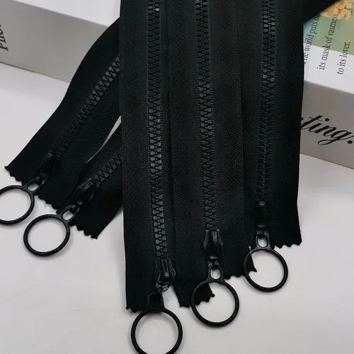 Vista 3 de 10 cremalleras de resina que no se separan con tiradores de anillo, cremalleras de plástico #3, tiradores de elevación para ropa, bolsos