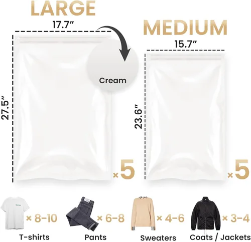 Vista 3 de TAILI 12 bolsas de compresión para viaje, bolsas enrollables ahorradoras de espacio (4 pequeñas+4 medianas+4 grandes), bolsas de almacenamiento