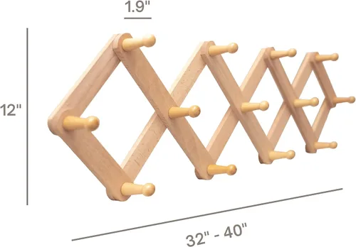 Vista 7 de Mila Millie Estante de pared de madera expandible estilo acordeón 13 ganchos Perchas versátiles para cuarto de bebé, baño, dormitorio, sala