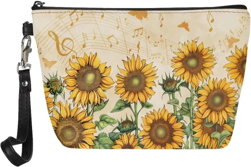 Vista 25 de Howilath Abstract Art Cat Cosmetic Pouch for Women PU Leather Toiletry Storage Bag Trapezoid Makeup Bags with Wrist Strap