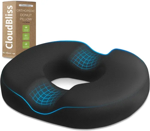 Vista 17 de Cojín de asiento en forma de dona CloudBliss para alivio del dolor de coxis y hemorroides, cojín de silla de espuma viscoelástica para después