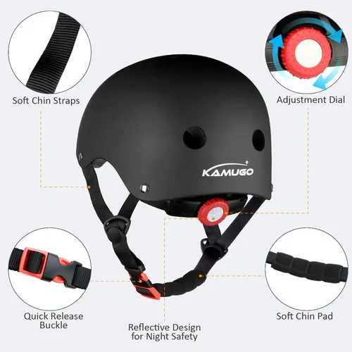 Vista 4 de KAMUGO - Casco ajustable para niños, con equipo de protección deportiva, rodilleras, coderas, muñequeras para niños de 2 a 8 años, para niños