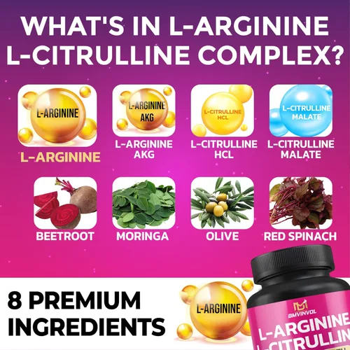 Vista 3 de BMVINVOL L Arginine L Citrulina Suplemento Plus Remolacha Root, Moringa, Oliva, Espinaca Roja para apoyo diario - 90 cápsulas