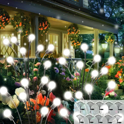 Vista 8 de Luces solares mejoradas para exteriores, paquete de 8 luces solares de jardín con 2 modos, luces de luciérnaga impermeables para exteriores
