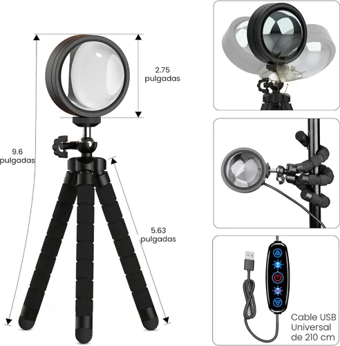 Vista 5 de XEBKOR Lámpara Proyector de Puesta de Sol, Lámpara de Proyección LED Multicolor que Cambia, Botón de Interruptor y Control por APP, Rotación de 360