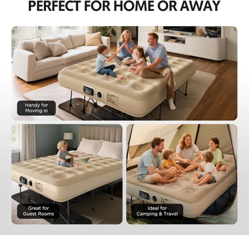 Vista 6 de Simpli Comfy Cama EZ Queen de Aire Autoinflable con Marco Integrado, Bomba y Estuche con Ruedas, Cama de Aire Hinchable y Rodante con Ruedas