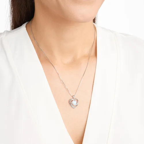 Vista 2 de Amazon Essentials Collar con colgante de corazón abierto de plata de ley con ópalo y zafiro blanco, 18 pulgadas (anteriormente colección Amazon)