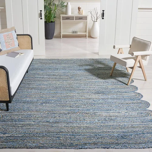 Vista 7 de SAFAVIEH Cape Cod Collection CAP208L - Alfombra de pasillo trenzada hecha a mano de yute y algodón de 2 pies 3 pulgadas x 8 pies, color azul