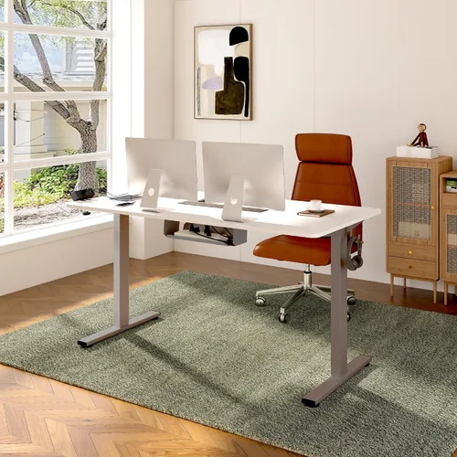 Vista 2 de FLEXISPOT EN2 Escritorio de pie de una sola pieza con regleta de alimentación con abrazadera, escritorio eléctrico de pie de altura ajustable de 40