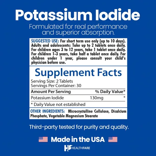Vista 3 de HealthFare Tabletas de yoduro de potasio 130 mg 120 tabletas de disolución rápida (paquete de 2) Pastillas Ki Larga vida útil Sin OMG
