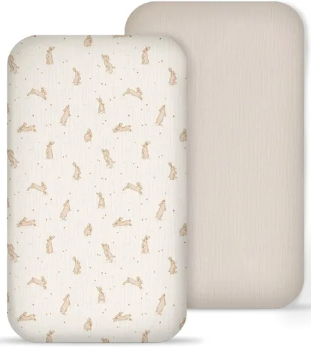Vista 10 de Sábanas de cuna para bebé niño y niña, paquete de 2, sábanas ajustadas para colchón de cuna rectangular, ovalado, de reloj de arena, sábanas