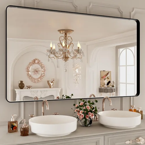 Vista 38 de Espejo de baño LED de 40 x 36 pulgadas con luces, retroiluminado y frontal iluminado para pared, antiempañamiento, regulable, memoria inastillable