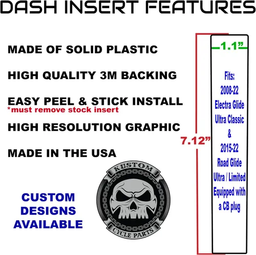 Vista 2 de Kustom Cycle Parts Inserto de consola de panel de tablero Lightning brillante. Se adapta a Harley Davidson Electra Glide 2008-22, Ultra Classic