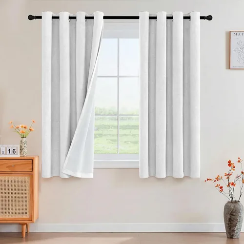 Vista 248 de Primitive - Cortinas opacas 100 % de lino texturizado natural para dormitorio, sala de estar, cortinas para ahorra energía, tela de arpillera