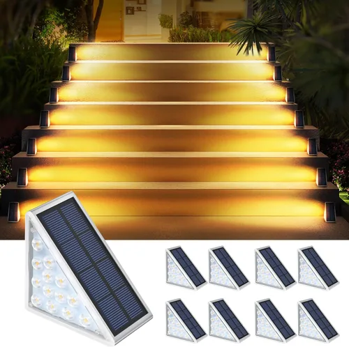 Vista 14 de AUDLES Luces LED Solares para Escalones Impermeables Luces de Escalera para Exteriores, Luz Solar de Cubierta Blanca Cálida IP67 Luces de Decoración
