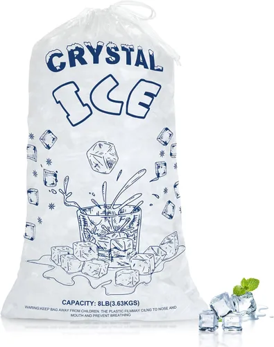 Vista 10 de Bolsas de hielo de 8 libras con cordón, 50 bolsas de hielo para máquina de hielo, bolsas de cubitos de hielo reutilizables de alta resistencia