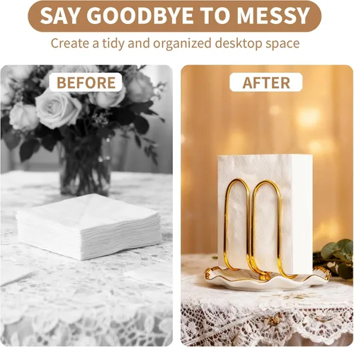 Vista 6 de Servilletero Moderno de Pie para Mesa, Servilleteros de Cerámica Dorados para Navidad, Servilleteros de Papel, Dispensador de Servilletas de Navidad