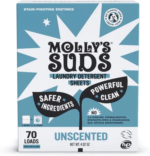 Vista 8 de Molly's Suds Hojas de detergente para ropa Suave con la piel sensible, potentes enzimas de base biológica, lucha contra las manchas Embalaje sin