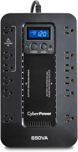 Vista 8 de CyberPower EC450G Sistema UPS ecológico de respaldo y protector de sobretensiones, 450VA/260W, 8 tomas, modo ECO, fuente de alimentación