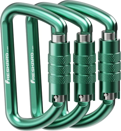 Vista 15 de FresKaro Clips de Mosquetón con Bloqueo Automático de 3 pulgadas, 12 kN-2698 libras, Forma D Sólida, Aluminio 7075 de Servicio Pesado, Ligero, 1.09