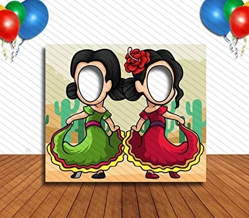 Vista 4 de Mexican Dancers, Party Selfie Photo Prop, Quinceanera Decoration