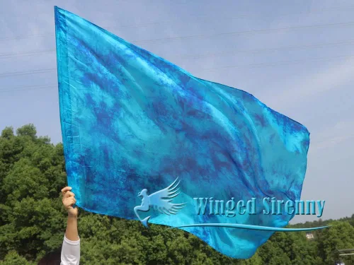 Vista 8 de Winged Sirenny Banderas flexibles de alabanza porfética de adoración de danza, serpentina rectangular de 50 pulgadas (luna azul)