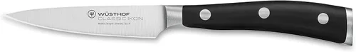 Vista 5 de Wüsthof Classic IKON Cuchillo Santoku de borde hueco de 7 pulgadas y cuchillo de pelar clásico IKON de 3.5 pulgadas