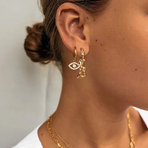 Vista 2 de MYEARS - Arracadas para mujer, con forma de C abierta, con relleno de oro de 14 quilates, joyería pequeña, sencilla, hecha a mano e hipoalergénica