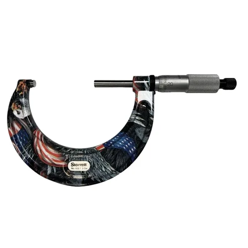 Vista 24 de Starrett Juego de micrómetro exterior con dedal de fricción suave, trinquete combinado y velocímetro - Tema American Pride, rango de juego de 0-4