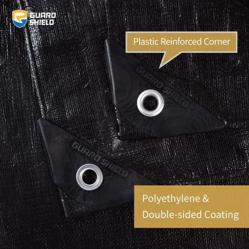 Vista 2 de GUARD SHIELD Lonas resistentes impermeables de 10 x 12 pies, cubierta de lona de polietileno negro, lona gruesa resistente a los rayos UV