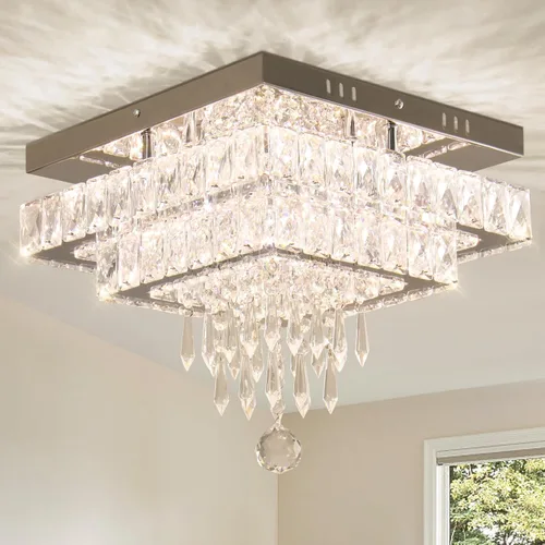 Vista 16 de Finktonglan Candelabros de Cristal de 11.8", Luz de Techo de Cristal Moderna LED Candelabros Pequeños Candelabro de Montaje Semiempotrado Luz