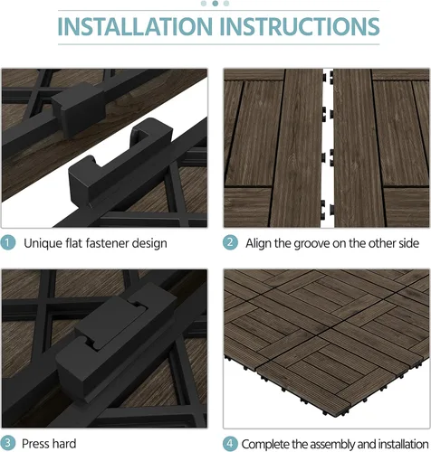 Vista 8 de Yaheetech 27 azulejos de madera para terrazas de patio, azulejos entrelazados para patio, madera maciza y plástico para interiores y exteriores, 12