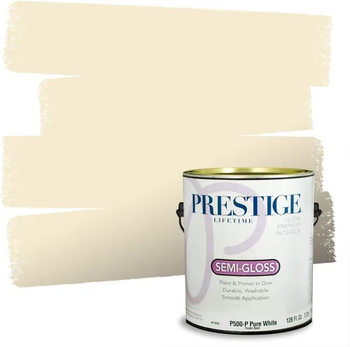 Vista 251 de PRESTIGE Pinturas de pintura exterior e imprimación en uno, 1 galón, plano, combinación comparable de Benjamin Moore* Manzanilla*