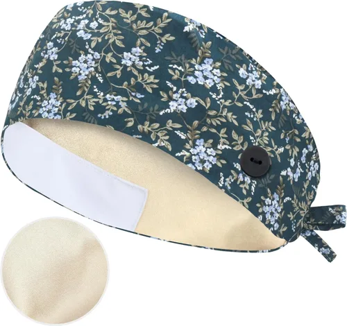 Vista 14 de QBA Gorra de trabajo ajustable con botón, gorro de trabajo de algodón, banda elástica para atar en la espalda, para mujeres y hombres, talla única
