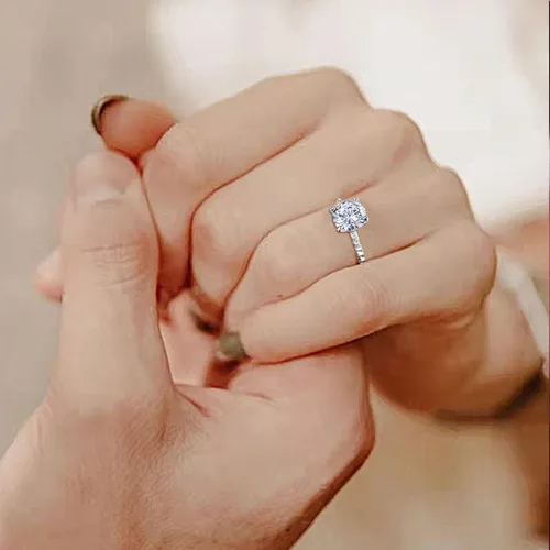 Vista 5 de Anillo de compromiso redondo de 2 quilates, 3 unidades, 2 piezas, 1 unidad, para mujer, anillos de boda, anillo de diamantes falsos, anillo de oro