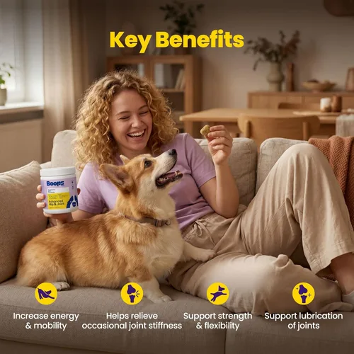 Vista 4 de Suplemento avanzado para cadera y articulaciones para perros, 90 masticables suaves con glucosamina, MSM, condroitina y multivitaminas, apoya