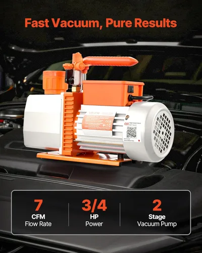 Vista 2 de VEVOR Bomba de vacío, 7 CFM 3/4 HP, HVAC bomba de vacío de dos etapas de paletas rotativas de CA, para R134a R22 R410a R1234YF R32, motor de 4