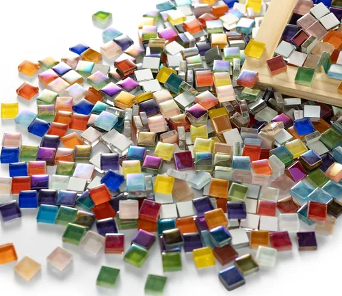 Vista 13 de Lanyani Paquete de Gran Valor de 2.2 Libras de Azulejos de Mosaico de Vidrio a Granel para Manualidades de Bricolaje, Varias Piezas de Azulejos